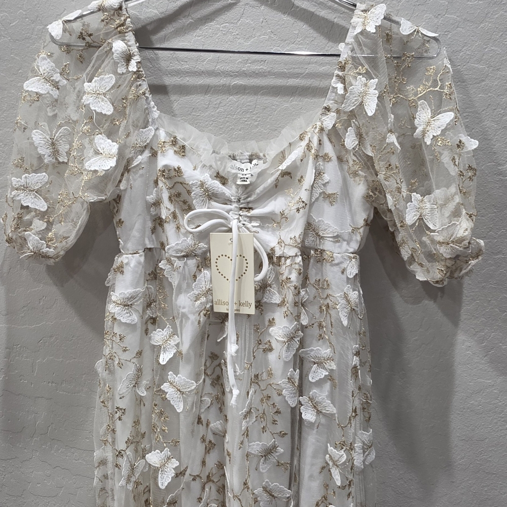 White and Gold Floral Dress